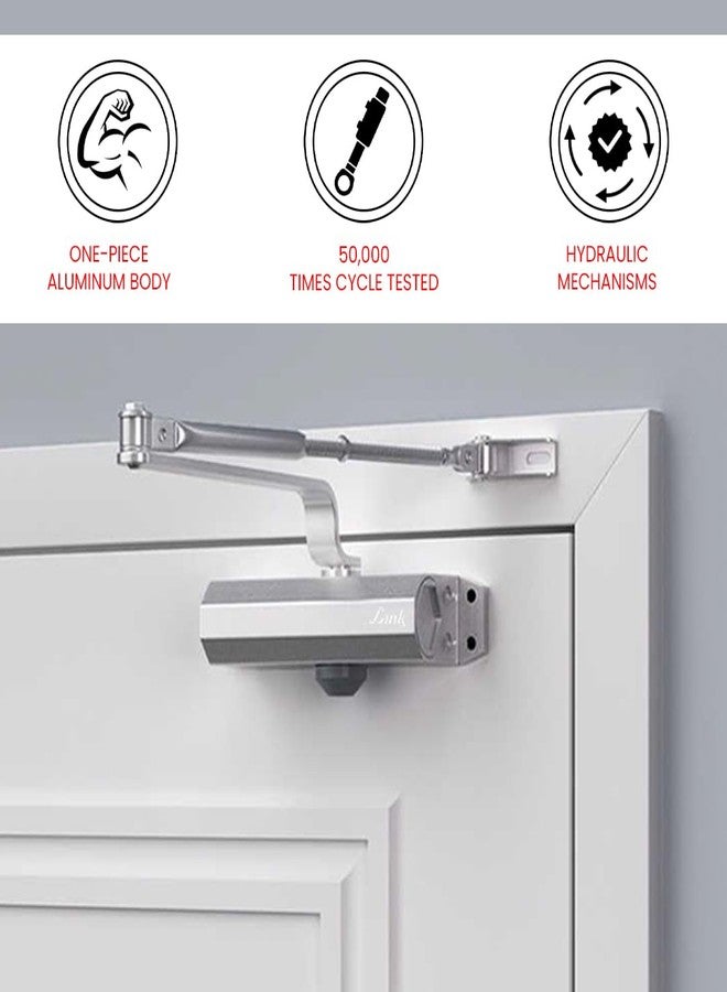 Link Surface Door Closer - 65 kg Capacity, Aluminium Body, Compact Design, Silver Finish, 3 Years Warranty - Image 4